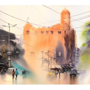 Sarfraz Musawir, 20 x 22 Inch, Watercolor on Paper, Cityscape Painting, AC-SAR-160